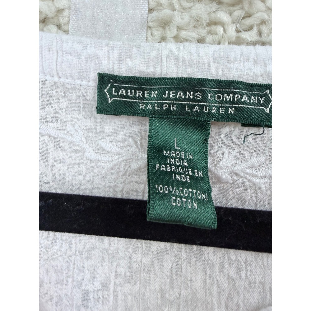 Lauren Ralph Lauren Peasant Blouse Womens L White Embroidered Cotton - Picture 4 of 10